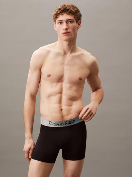 Calvin Klein Calvin Klein Erkek Rahat Esnek Kumaş Beli Logolu Elastik Bantlı 3'lü Siyah Boxer LV00NB4124-VSB
