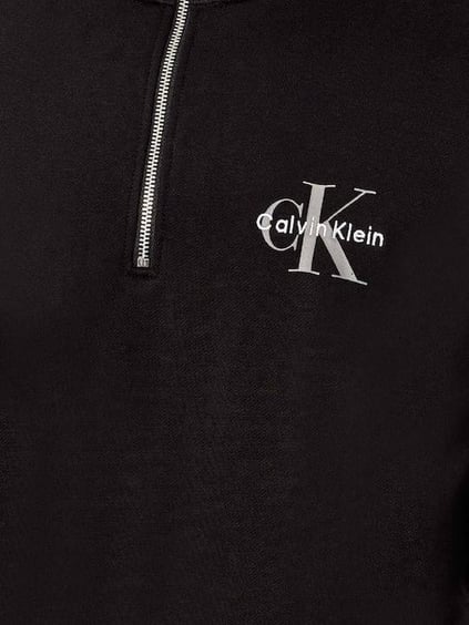 Calvin Klein Calvin Klein Erkek Rahat Kalıp %100 Pamuklu Göğüste CK Logolu Yarım Fermuarlı Siyah Sweatshirt LV04RD244G-UB1