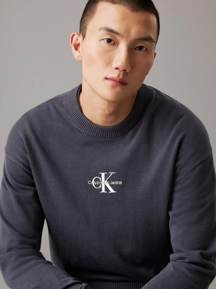 CALVIN KLEIN Calvin Kleın Erkek Regular Fit Uzun Kollu CK Logolu Sıfır Yaka Antrasit Kazak J30J327404-BAN
