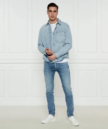 CALVIN KLEIN Calvin Kleın Erkek Regular Fit Çentikli Yaka Düğme Kapamalı Cep Detaylı Denim Mavi Gömlek J30J327021-1AA