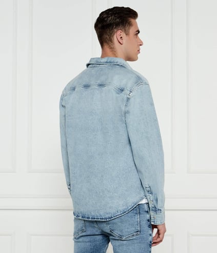 CALVIN KLEIN Calvin Kleın Erkek Regular Fit Çentikli Yaka Düğme Kapamalı Cep Detaylı Denim Mavi Gömlek J30J327021-1AA