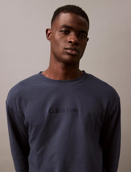 Calvin Klein Calvin Kleın Erkek Sıfır Yaka Baskılı Rahat Kesim Günlük Mavi Sweatshirt 000NM2708E-PPK