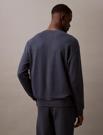 Calvin Klein Calvin Kleın Erkek Sıfır Yaka Baskılı Rahat Kesim Günlük Mavi Sweatshirt 000NM2708E-PPK