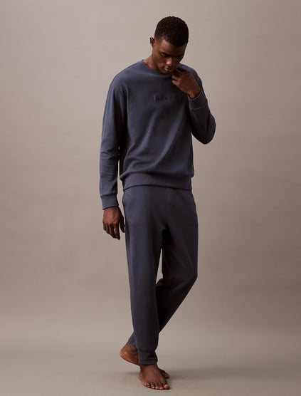 Calvin Klein Calvin Kleın Erkek Sıfır Yaka Baskılı Rahat Kesim Günlük Mavi Sweatshirt 000NM2708E-PPK