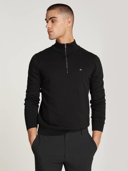 Calvin Klein Calvin Kleın Erkek Yarım Fermuarlı Dik Yaka Regular Fit Uzun Kollu Siyah Kazak K10K113748-BEH