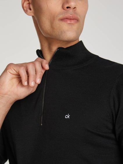 Calvin Klein Calvin Kleın Erkek Yarım Fermuarlı Dik Yaka Regular Fit Uzun Kollu Siyah Kazak K10K113748-BEH