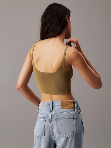 Calvin Klein Calvin Kleın Kadın Askılı Slim Fit V Yaka Örgü Kumaş Yeşil Hırka J20J224805-LFF