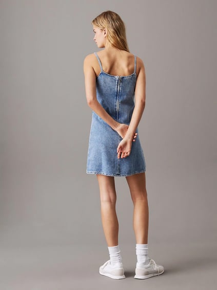 Calvin Klein Calvin Klein Kadın Askılı Diz Üstü Denim Kumaş Geniş Kesim Mavi Elbise J20J225173-1AA
