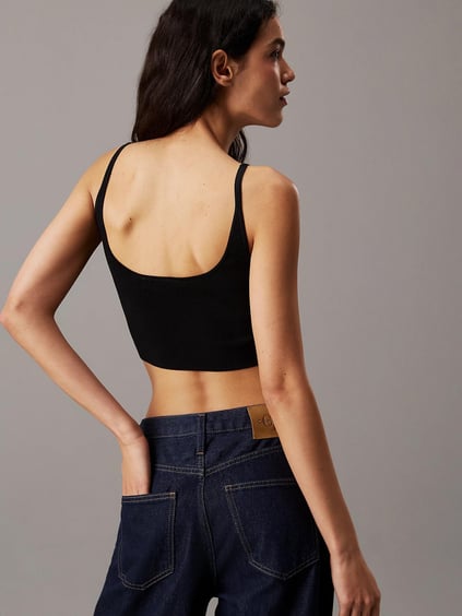 Calvin Klein Calvin Kleın Kadın Askılı Slim Fit V Yaka Örgü Kumaş Siyah Hırka J20J224805-BEH