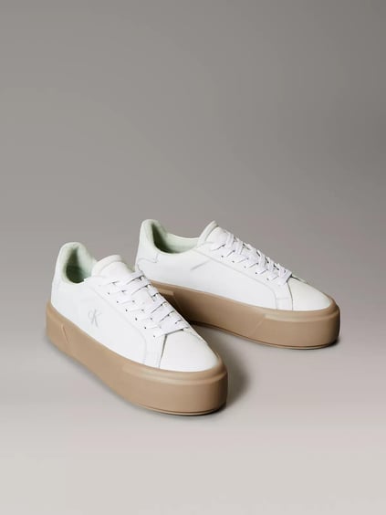 Calvin Klein Calvin Klein Kadın Bağlamalı Yüksek Kalın Taban Deri Beyaz Sneaker YW0YW01930-0H7