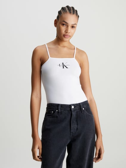 Calvin Klein Calvin Klein Kadın Ck Logolu Pamuklu Slim Fit Askılı Beyaz Bluz J20J223421-YAF