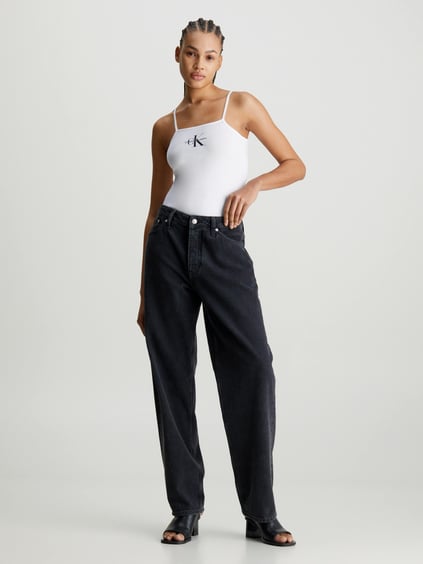 Calvin Klein Calvin Klein Kadın Ck Logolu Pamuklu Slim Fit Askılı Beyaz Bluz J20J223421-YAF