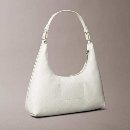 Calvin Klein Calvin Klein Kadın CK Monogram Logolu Fermuarlı Çıkarılabilir Omuz Askılı Beyaz Omuz Çantası LV04F3298G-2XB