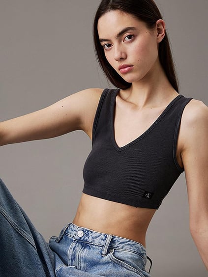 Calvin Klein Calvin Klein Kadın Crop Boy Dar Kalın Askı Pamuklu Esnek Kumaş Siyah Bluz J20J225246-PT2