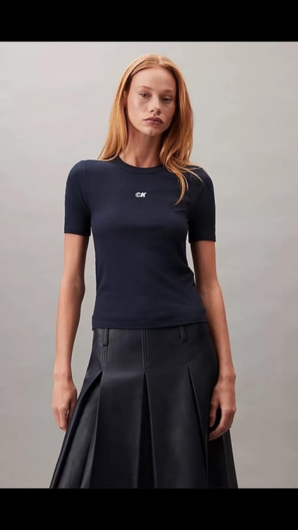 Calvin Klein Calvin Klein Kadın Dar Kalıp Yuvarlak Yakalı Kısa Kollu Mavi T-Shirt LV044C901G-CEF