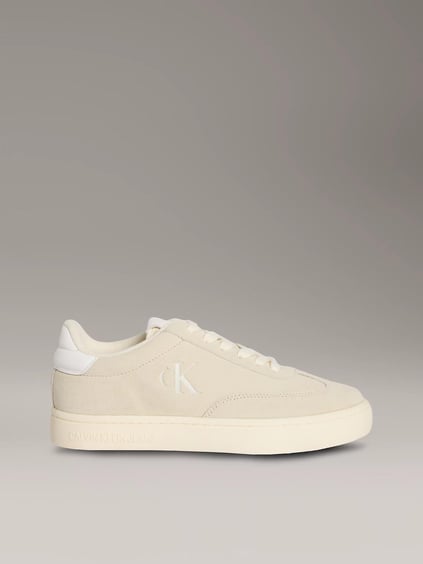 Calvin Klein Calvin Klein Kadın Deri Bağlamalı Düz Taban Yuvarlak Burun Ck Desenli Bej Sneaker YW0YW01767-AD6