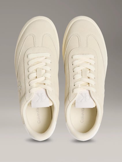 Calvin Klein Calvin Klein Kadın Deri Bağlamalı Düz Taban Yuvarlak Burun Ck Desenli Bej Sneaker YW0YW01767-AD6