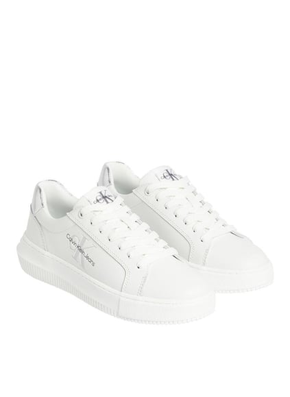 Calvin Klein Calvin Klein Kadın Deri Logolu Düz Tabanlı Günlük Kullanım Beyaz Sneaker YW0YW01224-YBR