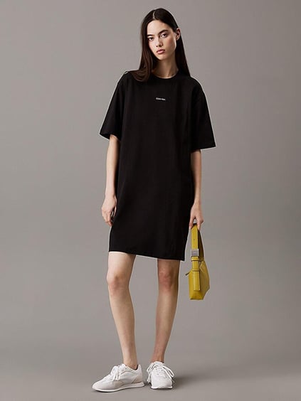 Calvin Klein Calvin Klein Kadın Diz Üstü Boy Reqular Fit Bisiklet Yaka Pamuklu Siyah Elbise J20J225289-BEH