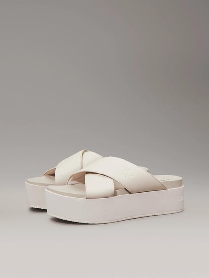 Calvin Klein Calvin Klein Kadın Dolgu Kalın Topuk Çapraz Ön Rahat Bej Sandalet YW0YW01349-ACF