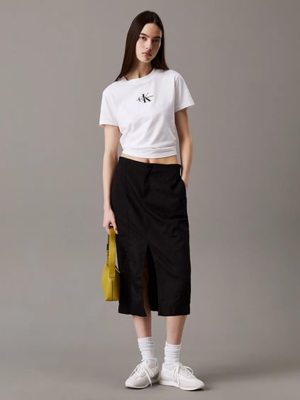 Calvin Klein Calvin Klein Kadın Düğme Kapama Midi Boy Önden Yırtmaç Yüksek Bel Siyah Etek J20J225327-BEH