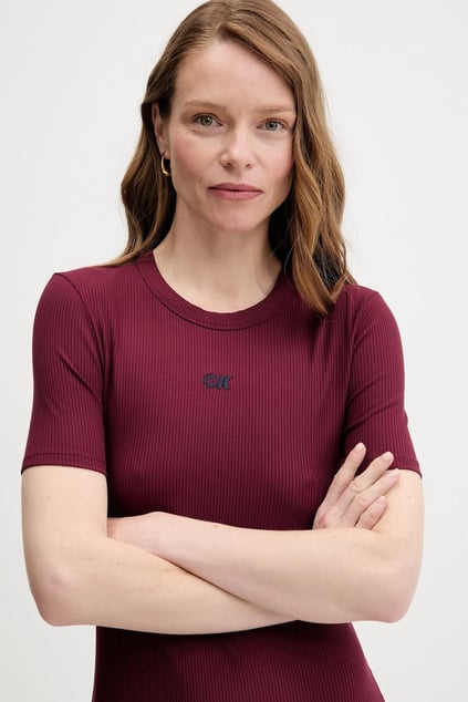Calvin Klein Calvin Klein Kadın Elastik Kumaş Logo İşlemeli Yuvarlak Yakalı Kısa Kollu Midi Boy Beyaz Elbise LV044C902G-PBA