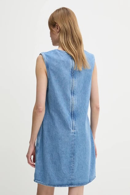 Calvin Klein Calvin Klein Kadın Gömlek Yaka Denim Kumaş Diz Üstü Kolları Geniş Kesim Düğme Kapama Mavi Elbise J20J225170-1AA