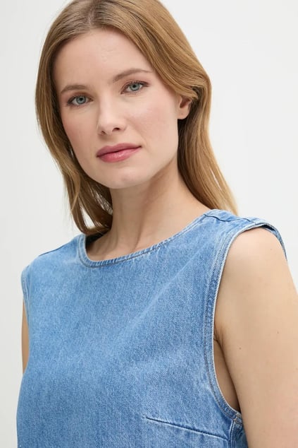 Calvin Klein Calvin Klein Kadın Gömlek Yaka Denim Kumaş Diz Üstü Kolları Geniş Kesim Düğme Kapama Mavi Elbise J20J225170-1AA