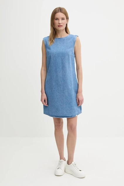 Calvin Klein Calvin Klein Kadın Gömlek Yaka Denim Kumaş Diz Üstü Kolları Geniş Kesim Düğme Kapama Mavi Elbise J20J225170-1AA