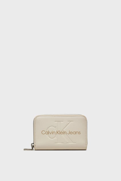 Calvin Klein Calvin Kleın Kadın İç Bölmeli Marka Yazı ve Logo Desenli Fermuar Kapamalı Bej Cüzdan K60K612255-ACF