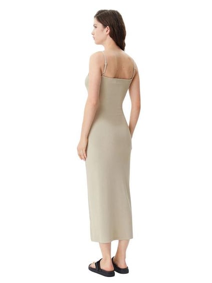 Calvin Klein Calvin Klein Kadın İnce İp Ayarlanabilir Askı Uzun Boy Dar Düz Model Bej Elbise J20J225288-PF0