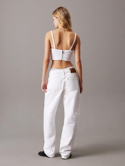 Calvin Klein Calvin Klein Kadın İp Askılı Fermuar Kapama Crop Boy Yuvarlak Yaka Beyaz Bluz J20J225195-1AA