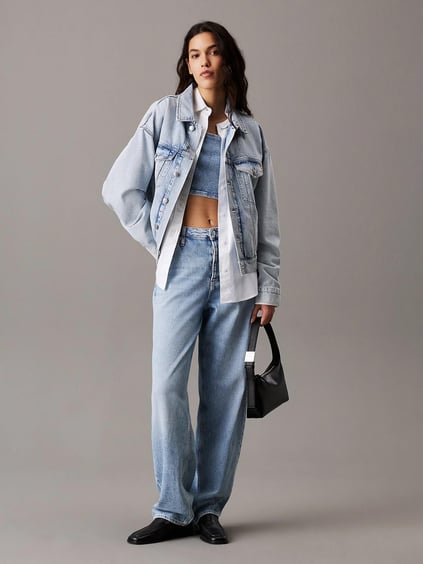 Calvin Klein Calvin Klein Kadın İp Askılı Crop Boy Denim Kumaş Mavi Bluz J20J225515-1AA