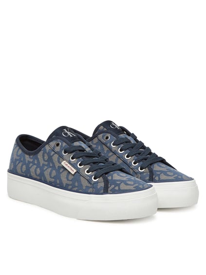 Calvin Klein Calvin Klein Kadın Kalın Yüksek Topuk Bağlamalı Desenli Dokuma Kumaş Ck Desen Mavi Sneaker YW0YW01965-0G0