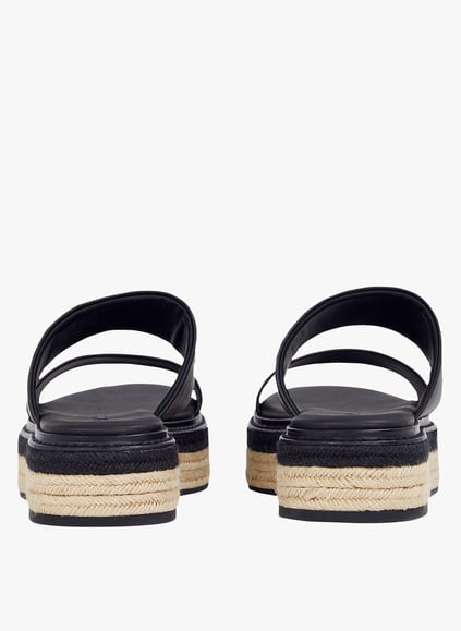 Calvin Klein Calvin Klein Kadın Kalın Topuk Hasır Topuk Çift Bantlı Rahat Siyah Terlik HW0HW02374-BEH