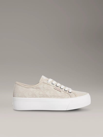 Calvin Klein Calvin Klein Kadın Kalın Yüksek Topuk Bağlamalı Desenli Dokuma Kumaş Ck Desen Bej Sneaker YW0YW01965-0GA