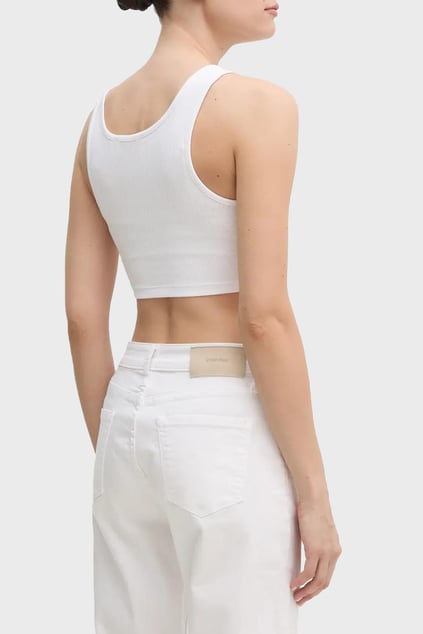 Calvin Klein Calvin Klein Kadın Kalın Askı Crop Boy Fitili Esnek Kumaş Dar V Yaka Beyaz Büstiyer J20J225308-YAA