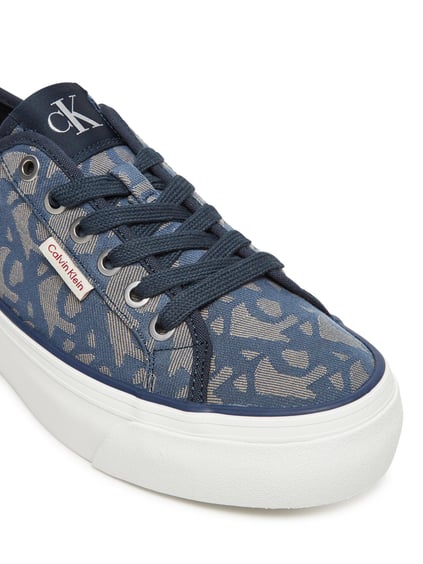 Calvin Klein Calvin Klein Kadın Kalın Yüksek Topuk Bağlamalı Desenli Dokuma Kumaş Ck Desen Mavi Sneaker YW0YW01965-0G0