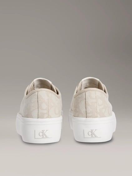 Calvin Klein Calvin Klein Kadın Kalın Yüksek Topuk Bağlamalı Desenli Dokuma Kumaş Ck Desen Bej Sneaker YW0YW01965-0GA