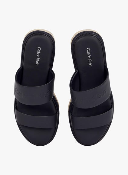 Calvin Klein Calvin Klein Kadın Kalın Topuk Hasır Topuk Çift Bantlı Rahat Siyah Terlik HW0HW02374-BEH