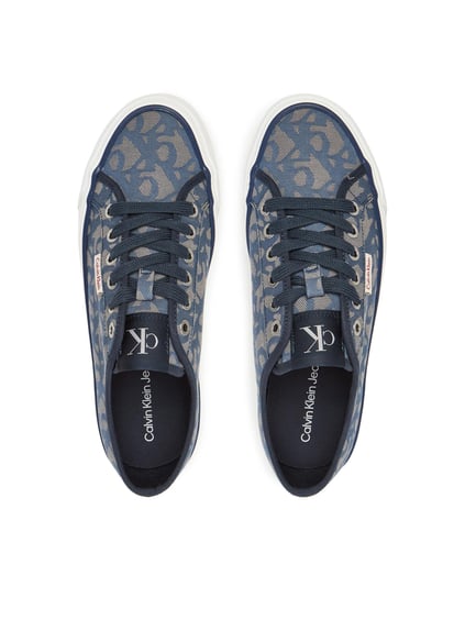 Calvin Klein Calvin Klein Kadın Kalın Yüksek Topuk Bağlamalı Desenli Dokuma Kumaş Ck Desen Mavi Sneaker YW0YW01965-0G0