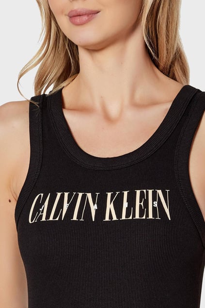 Calvin Klein Calvin Klein Kadın Kalın Askı Mini Boy Dar CALVIN KLEIN Yazılı Siyah Elbise J20J225577-BEH