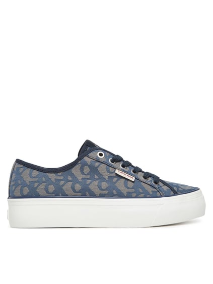 Calvin Klein Calvin Klein Kadın Kalın Yüksek Topuk Bağlamalı Desenli Dokuma Kumaş Ck Desen Mavi Sneaker YW0YW01965-0G0