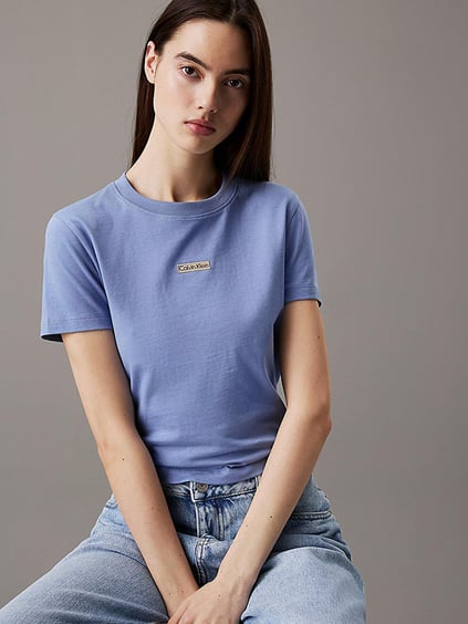 Calvin Klein Calvin Klein Kadın Kısa Kol Bisiklet Yaka Kısa Boy Pamuklu Mavi T-Shirt J20J225524-CE0