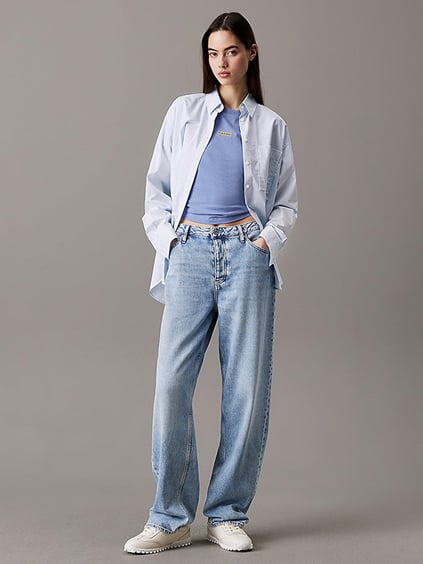 Calvin Klein Calvin Klein Kadın Kısa Kol Bisiklet Yaka Kısa Boy Pamuklu Mavi T-Shirt J20J225524-CE0