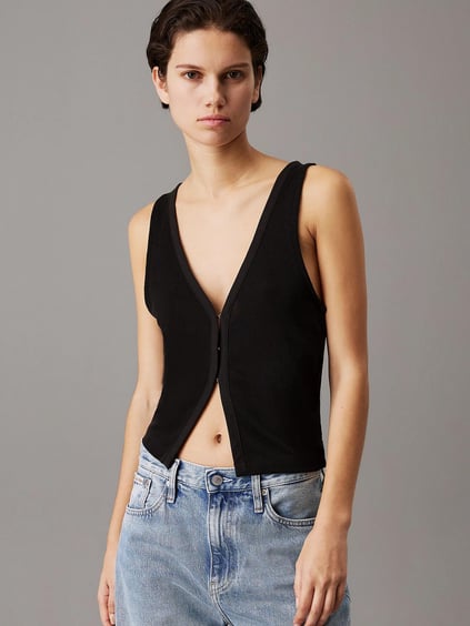 Calvin Klein Calvin Klein Kadın Kolsuz Transparan Reqular Fit Siyah Bluz J20J225316-BEH