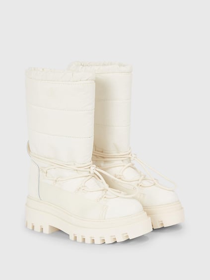 Calvin Klein Calvin Kleın Kadın Logolu Uzun Boy Bağcıklı Su Geçirmez Kışlık Beyaz Bot & Bootie YW0YW01146-YBI