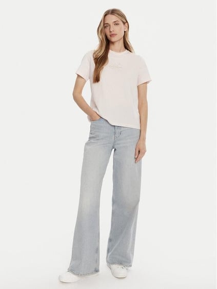 Calvin Klein Calvin Klein Kadın Normal Kalıp %100 Pamuklu CK Logo Detaylı Kısa Kollu Pembe T-Shirt LV047D873G-WFI