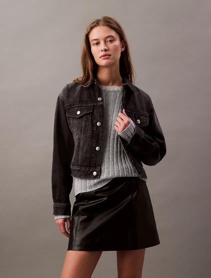 Calvin Klein Calvin Klein Kadın Normal Kalıp Gömlek Yaka Uzun Kollu Pamuklu Denim Yeşil Ceket LV047B741G-RDD