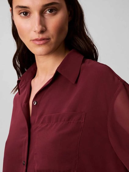 Calvin Klein Calvin Klein Kadın Normal Kalıp Kolları Tül Detaylı Bordo Gömlek LV044B902G-GEX